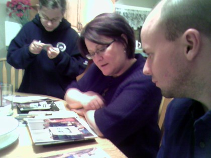 Aunty Becky, Maria and I going over the pictures for Grandma's 90th Birthday Party