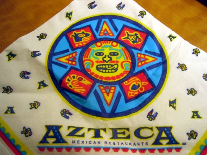 A napkin from Azteka Mexican Restaurant, where we ate supper tonight