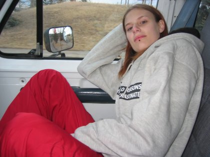 Kerri in the van during the ride home