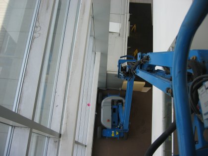 Looking down from the platform of the boom lift at Sears
